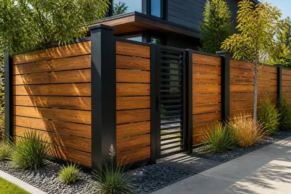 Custom metal fence and gate by Apexguard Fence